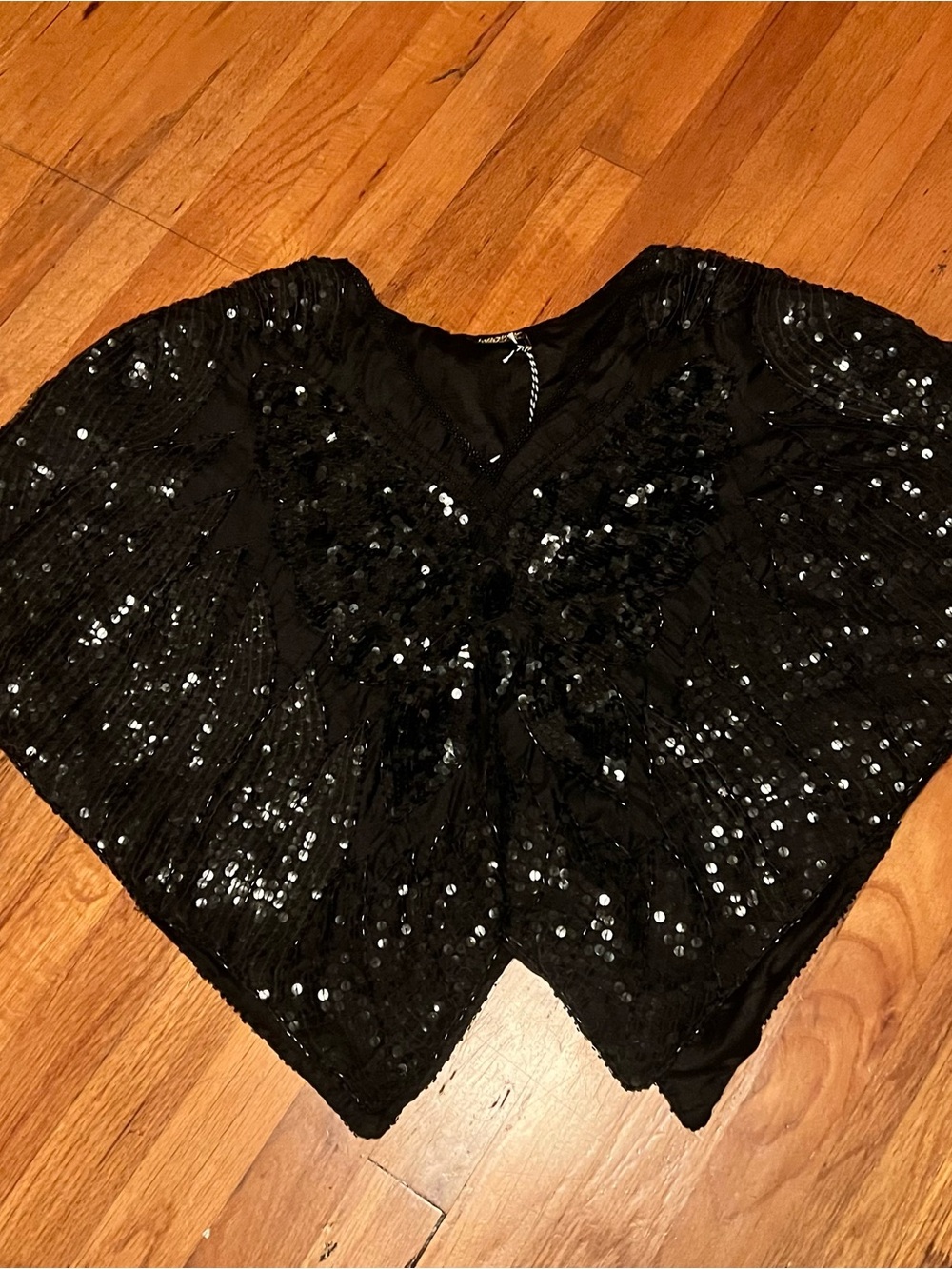 Vintage Black Sequin V-Neck Top